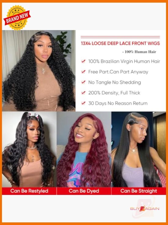Loose Deep Wave Lace Front Wig Human Hair 13x4 Pre Plucked Natural Hairline 30 main image 4